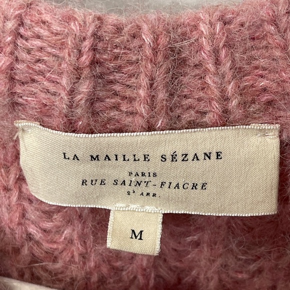 Sezane Emile Cardigan Mottled Pink Alpaca Wool Slightly Puffed Sleeves Medium - Picture 7 of 11